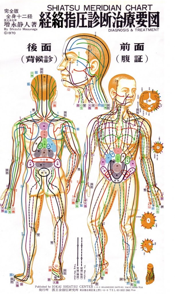 Masunaga meridian extensions chart used in Japanese Shiatsu